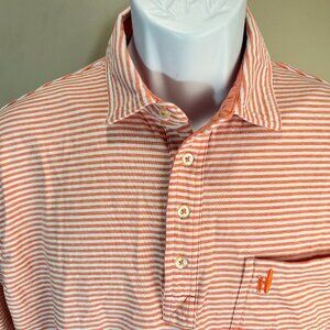 johnnie-O Men's white & pink striped stretch golf polo shirt Large L EUC
